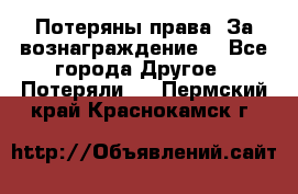 Потеряны права. За вознаграждение. - Все города Другое » Потеряли   . Пермский край,Краснокамск г.